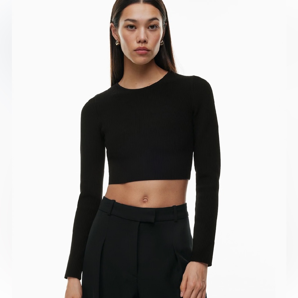 Aritzia Babaton Sculpt Knit Crew Cropped Longsleeve Black Size Large